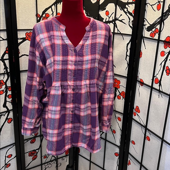 🪷Purple plaid shirt. Woman within. 26/28. 2x - Picture 1 of 8